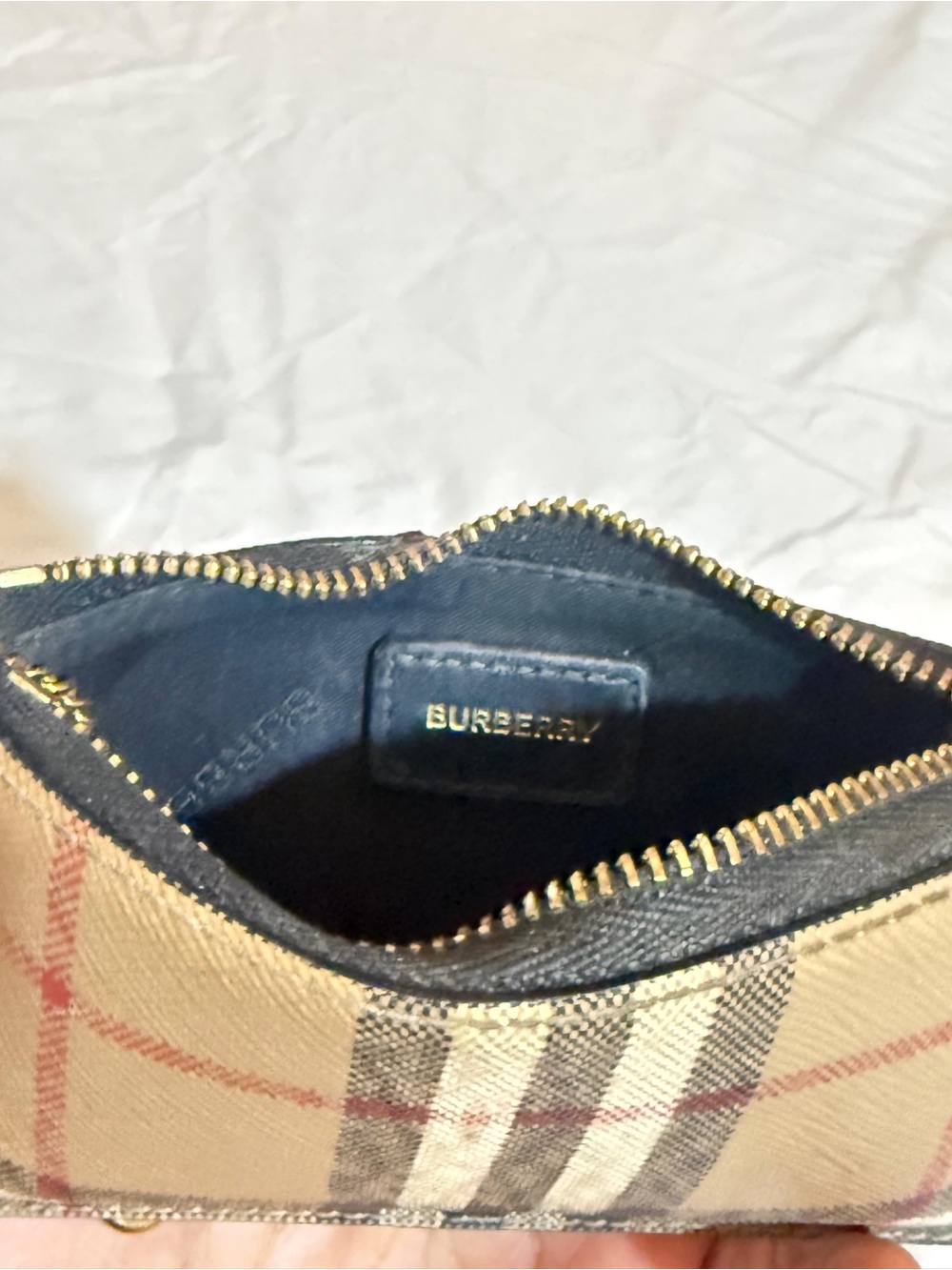 Burberry Keyring Card Holder Wallet Classic Burberry Pattern Gold Details - Picture 5 of 5